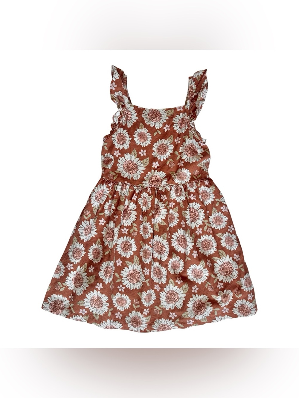 Carter's 6/6x Girls Brown sunflower ruffle sleeve linen dress